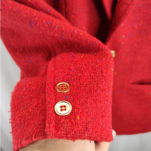 Liz Wear Vintage Red Wool Blend Confetti Blazer, 14 - Picture 3 of 10